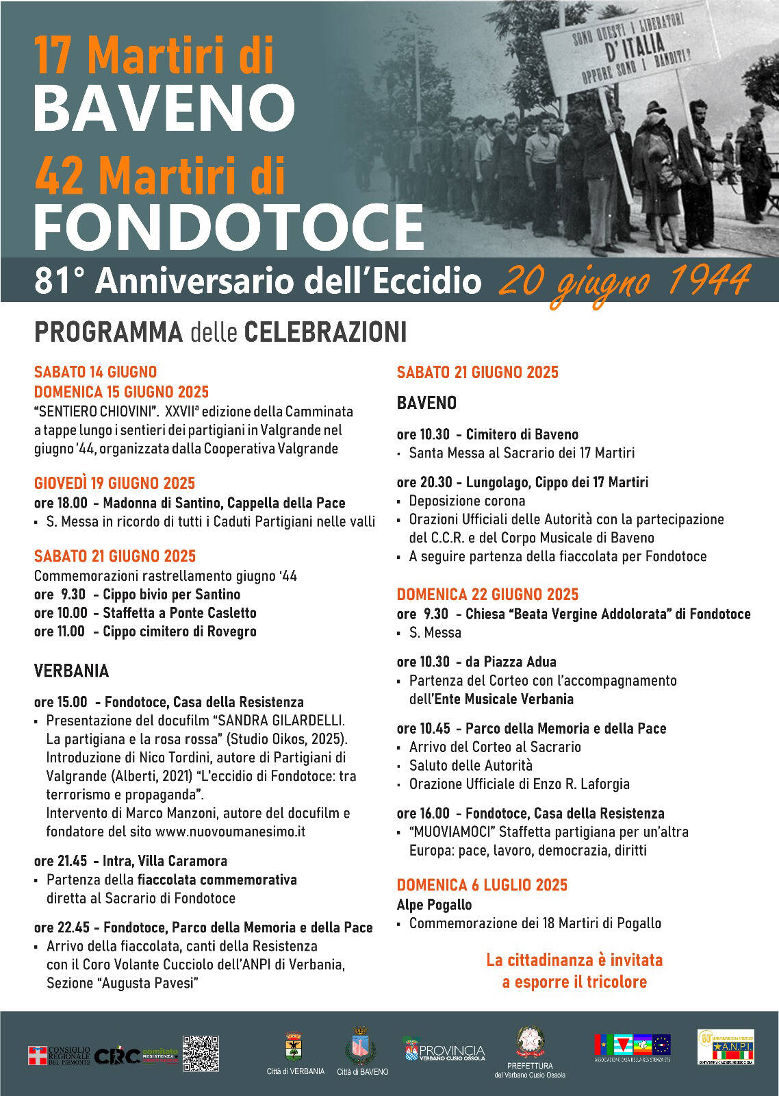 81° Anniversario degli Eccidi di Fondotoce e di Baveno