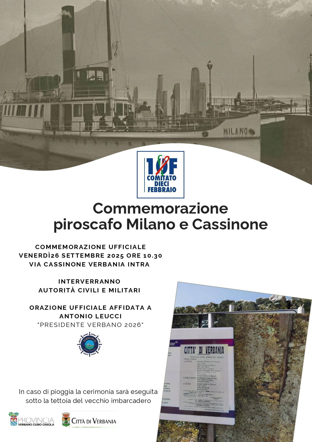 Commemorazione piroscafo Milano e Cassinone