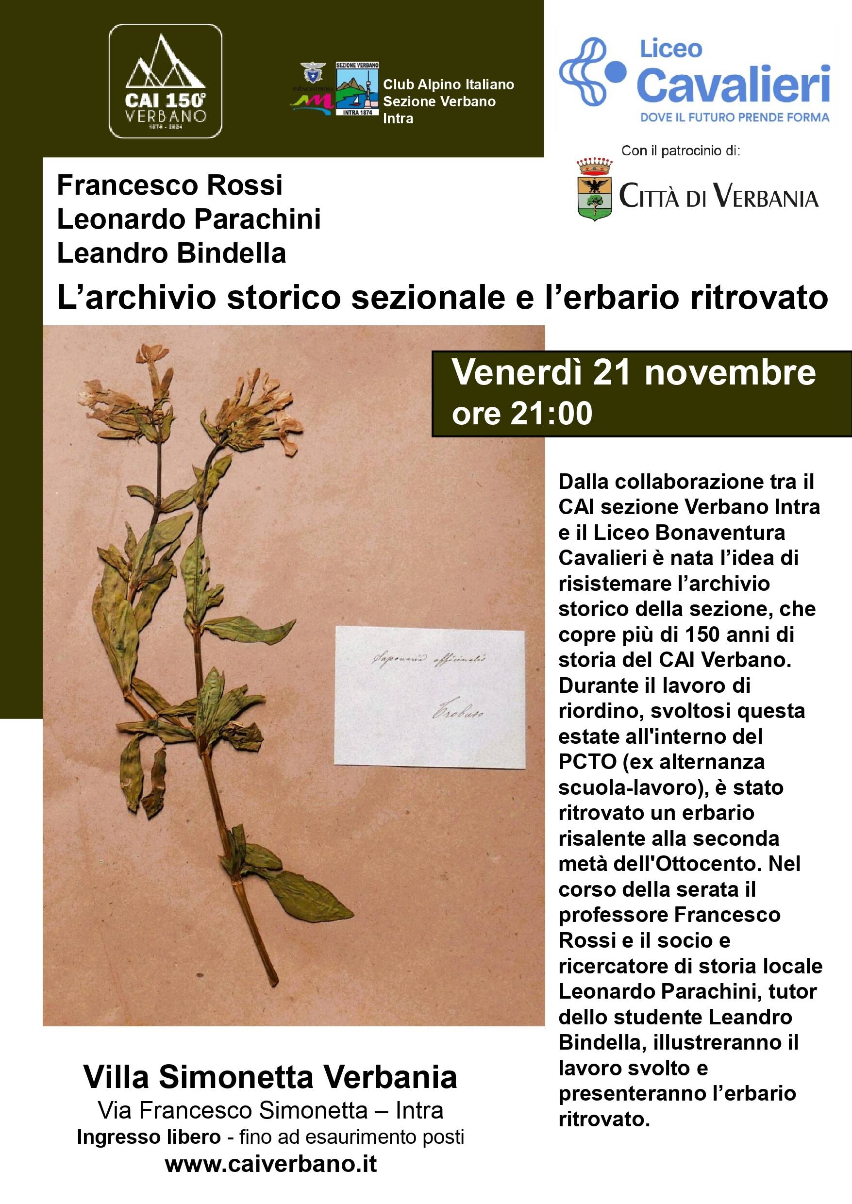 L’archivio storico sezionale e l’erbario ritrovato