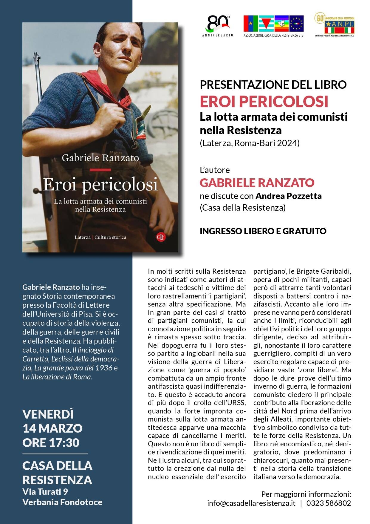 Presentazione del libro Eroi pericolosi. La lotta armata dei comunisti nella Resistenza 