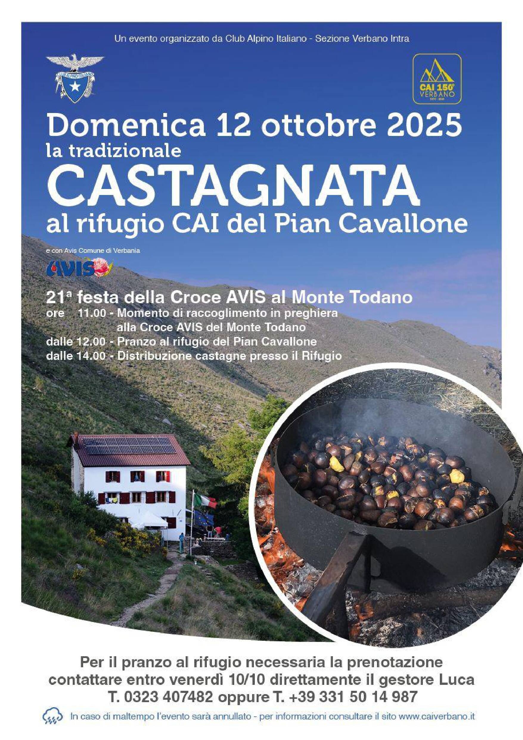  Tradizionale Castagnata al rifugio del Pian Cavallone e 21^ festa della Croce AVIS al Monte Todano