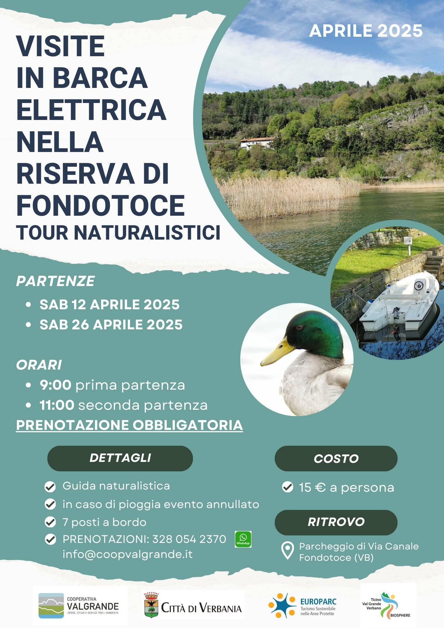 Visite in barca elettrica nella Riserva di Fondotoce aprile