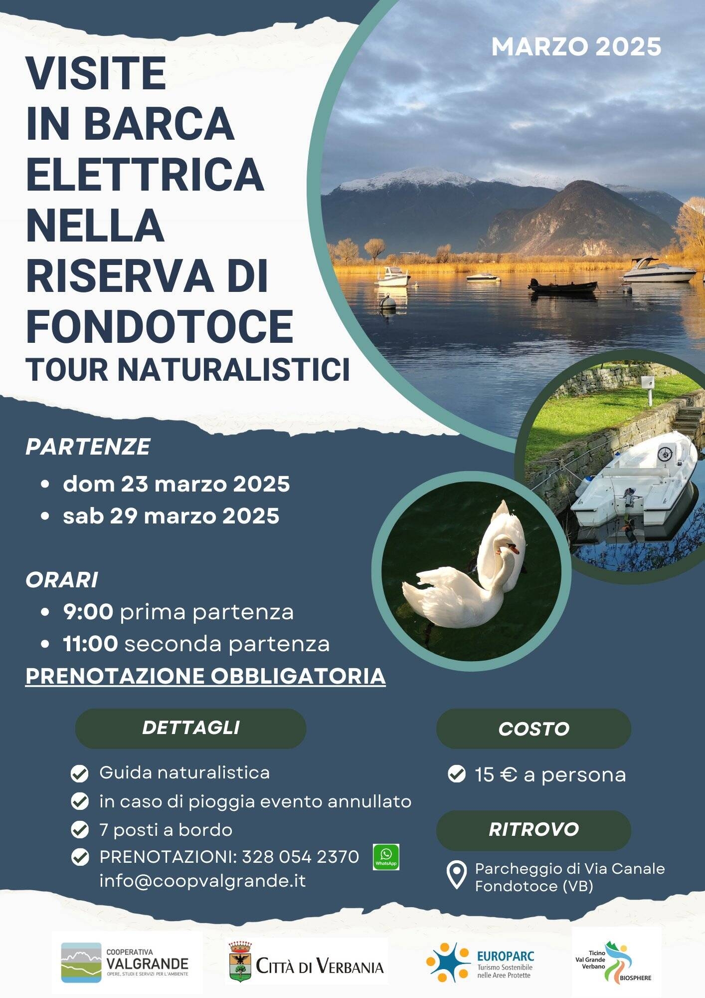 Visite in barca elettrica nella Riserva di Fondotoce